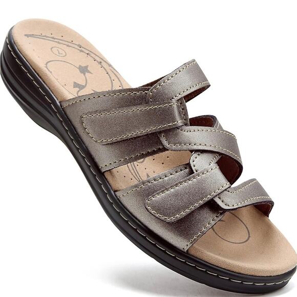 Sandals for Women Orthotic Slides Adjustable Hook and Loop Flat Slide - Picture 2 of 6